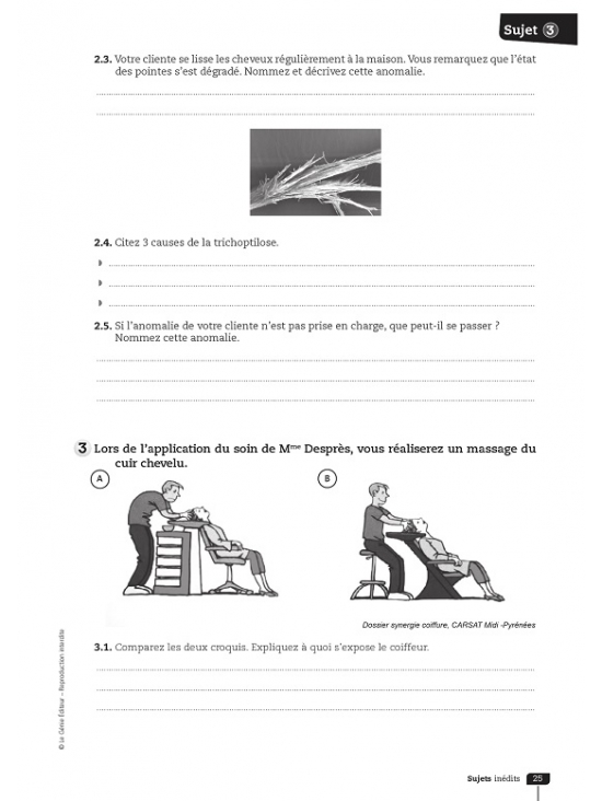 CAP coiffure - Sujets d'entraînement et d'examen Epreuve EP2 Coupe, forme, couleur - Partie écrite. Édition 2015 (PDF)